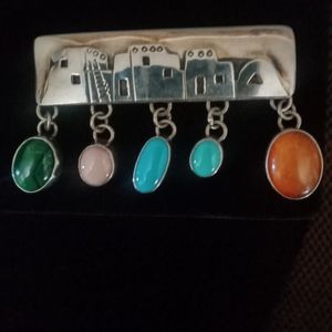 Southwestern signed NAKAI Pueblo Village Brooch/Pin